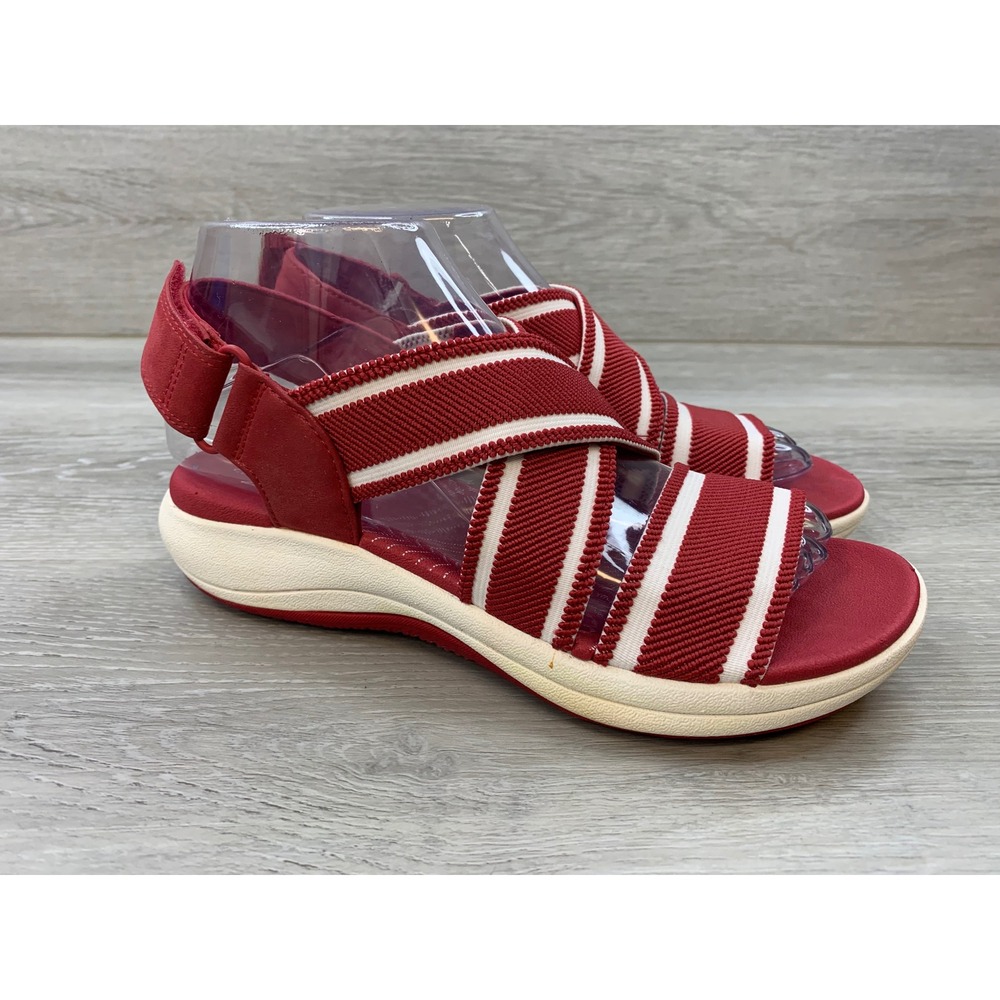 Clarks Cloudsteppers Arla Red White Striped Slingback Sandals Women's 6.5 M